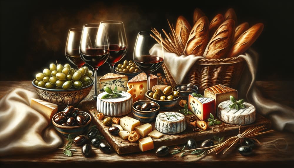 Käseplatte mit Weingläsern – Weinprobe