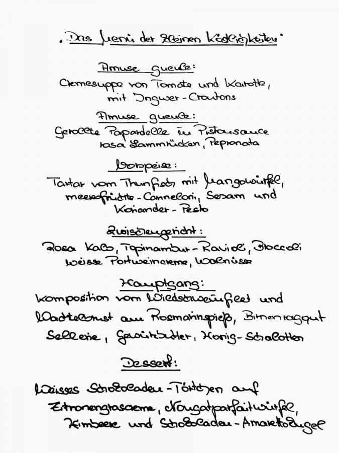 Original Menü-Plan, handgeschrieben von Manfred Burr
