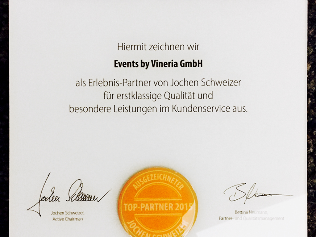 Auszeichnung Jochen Schweizer Partner 2015