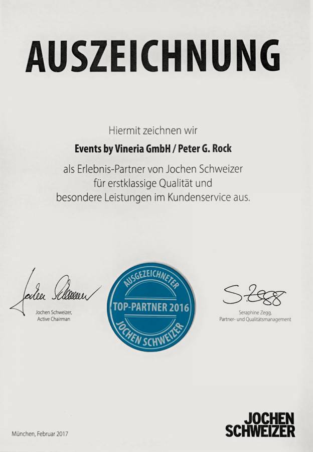 Auszeichnung Jochen Schweizer Partner 2016